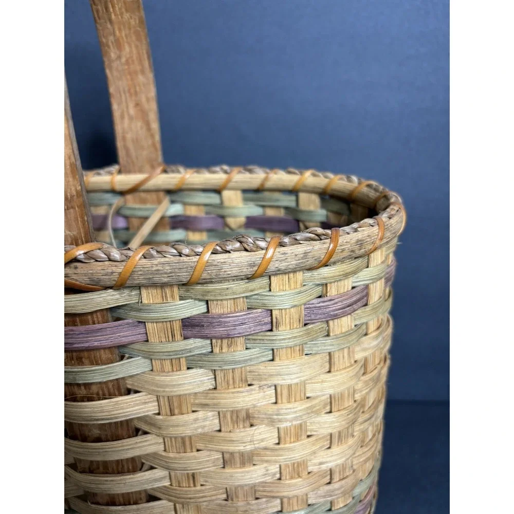 Vintage Handmade Split Wood Basket Divided Bow Design 14